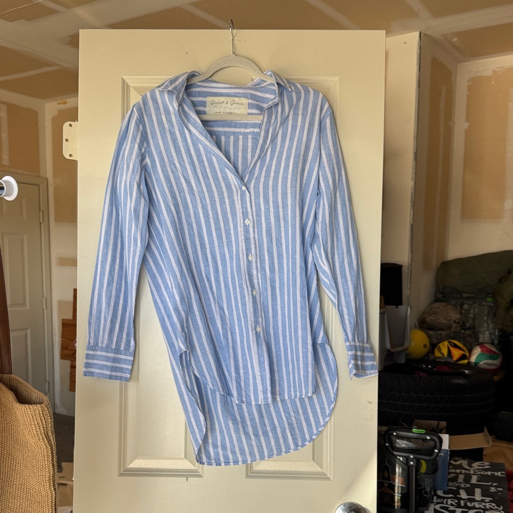 J. Crew Blue and White Striped Button Down Shirt